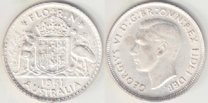 1951 Australia silver Florin (gEF) A004471